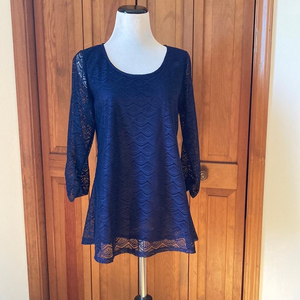 Kim Rogers Blue Lace Pullover Top, Size S